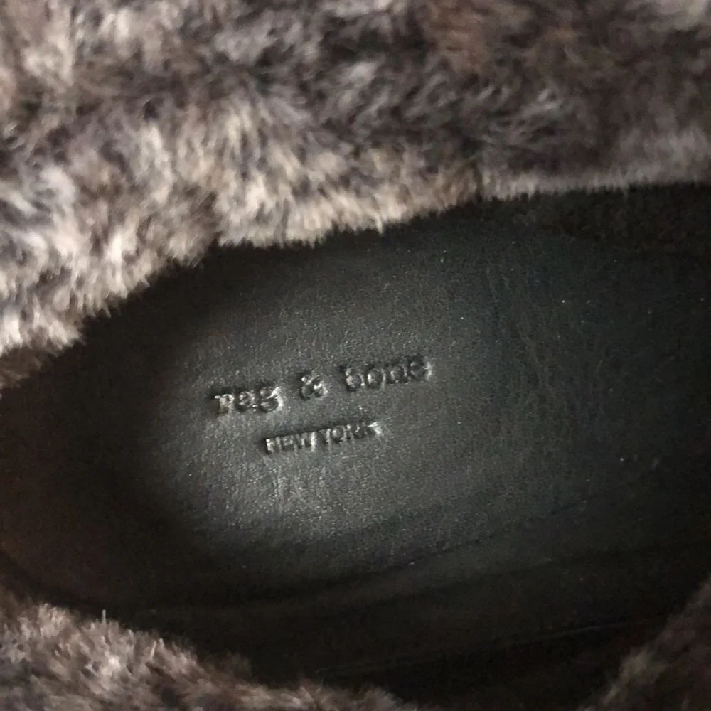 rag & bone Black Leather Mules with Gray Fur Cuff